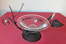 BROWN METAL, CHROME & GLASS FRUIT / CRISP / SWEET DISH / BOWL OR CANDLE HOLDER