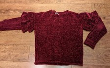 Tu Ladies Peplum Sleeve Chenille Jumper Burgundy Size 10 Preowned