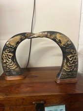 pair of vintage hand-carved