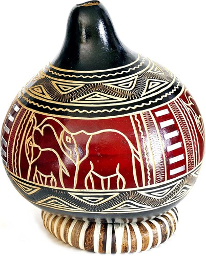 Hand carved african gourd - carved,