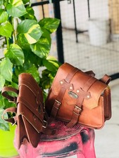 Real Prime Leather COMBO Motorcycle Saddle Bag Panniers Tool Pouch Side bag