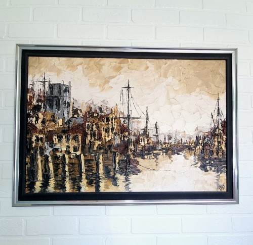 Original oil painting harbour - painting,