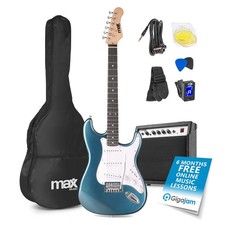 Max GigKit Full Size Electric Guitar Starter Kit with 40W Combo Amplifier - Blue