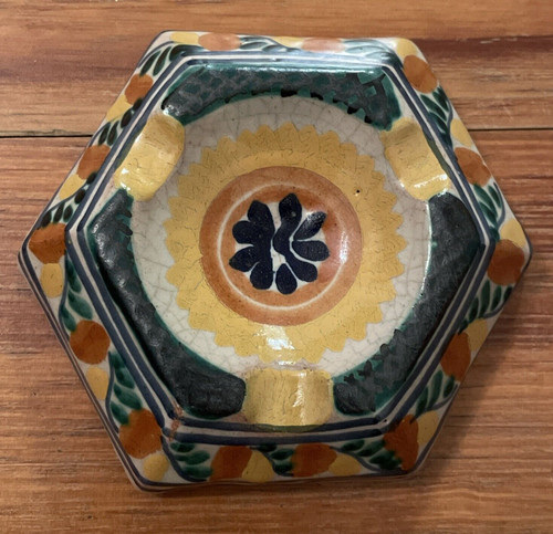 Mexican pottery ashtray yellow - mexican,