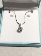 Designer QVC Diamonique Sterling silver 925 Crown Set Solitaire pendant necklace