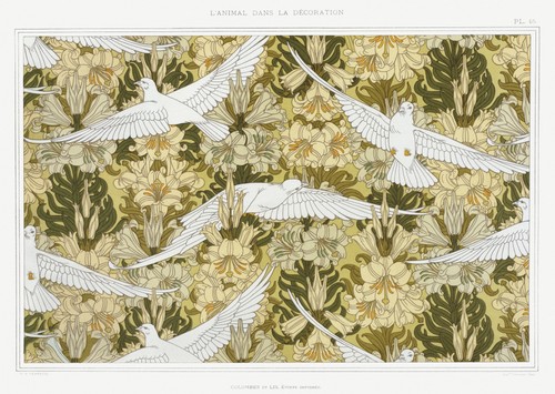 Art nouveau doves and lilies - nouveau,