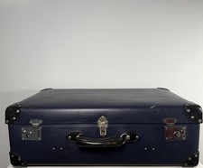 Globe Trotter Vintage Navy Suitcase Made in England Leather Trim Legge Locks Key