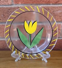 Kosta Boda hand painted Yellow Tulip Design glass plate Signed Collectable