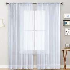 1/2/4 Panels Voile Net Curtains Slot Top Solid Sheer Tulle Window Drapes Home