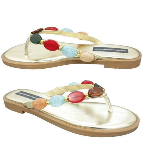 Ladies flip flops gold - ladies, flat