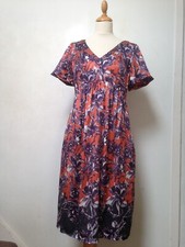 Kew lightweight dress 10 orange, purple and greys floral crinkled 100% silk