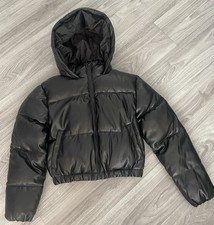 Faux Leather Kids Black Puffer