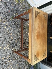 Antique Inlaid Oak Folding Card Table – Turned Legs 