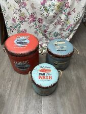 OTTOMAN STORAGE PADDED DRUM SEAT POUFFE CLASSIC GARAGE STORAGE BARREL X 3