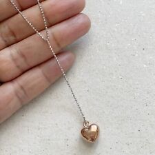DYADEMA 925 Italy Sterling Silver Y Necklace Rose Gold Vermeil HEART Ball Chain