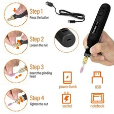 Black Rotary Tool Kit Stone Polishing Equipment - USB Engraver w/3 Speeds 15KRPM