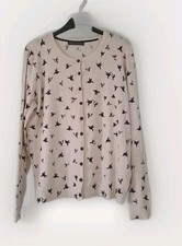  Button Front Cardigan With Black BIRDS Design, Size 12 MARKS AND SPENCER 