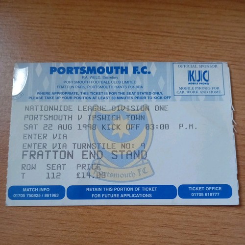 Ticket 1998 1999 - 1998/1999, 22/8/1998