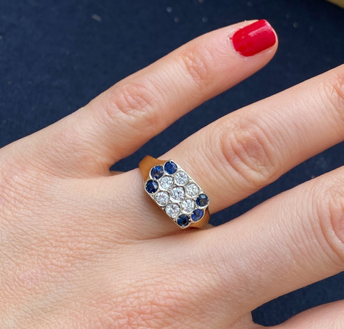 Diamond sapphire panel ring - &,