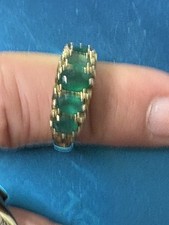 VINTAGE 9CT GOLD FIVE STONE AQUAMARINE BEAUTIFUL MOUNT UK SIZE O