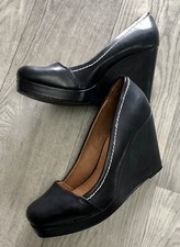 Next Ladies Heels/Court Shoes, Size 5.5, Navy Blue Leather, Wedge Heels, In Vgc