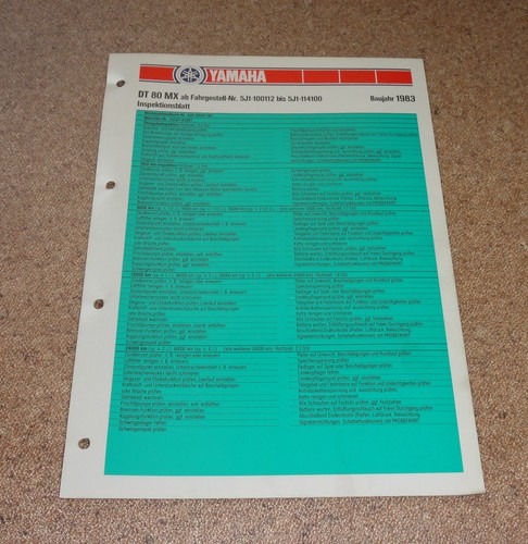 Inspection sheet yamaha - sheet, dt