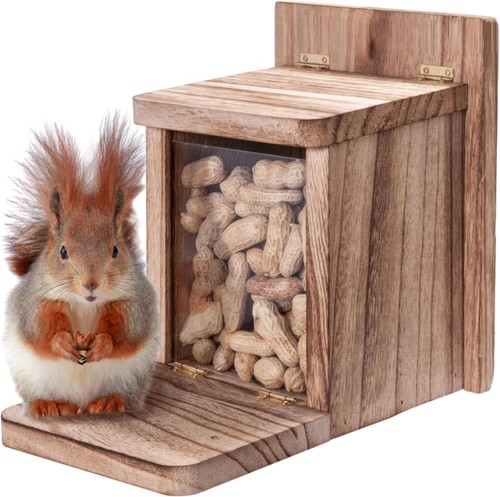Wooden squirrel feeder - feeder, box