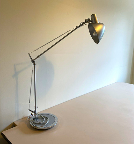 Adjustable silver metal desk - metal,