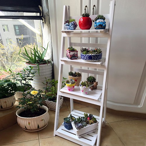 Foldable tier wood ladder - wood,