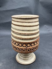 BROADSTAIRS STUDIO POTTERY GOBLET SHAPED VASE FOOTED STRIPED GEOMETRIC DESIGN