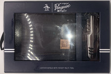 Penguin Portfolio Men's Brown Leather Bifold Wallet W / Pocket Multi Tool, NIB