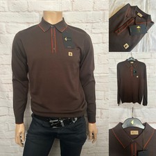 Gabicci Vintage "LINEKER"  Long Sleeve Knitted Polo, Medium, Clove, BNWT