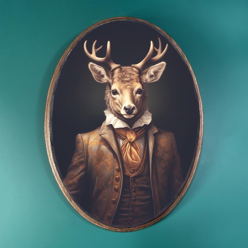 Stag gentleman portrait wooden - stag,