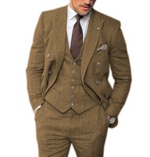 Mens 3Pcs Suits Tweed Wool