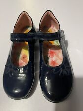 Girls EU 32 F (UK 13) Petasil Donna Patent School Shoes Flower Navy Blue