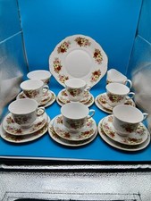 21 Piece Queen Anne Bone China Pink Roses Tea Set  (6 Setting)