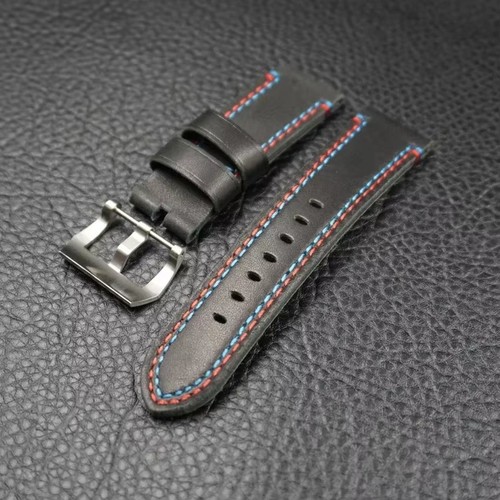 24mm hand made black - 24mm, leather
