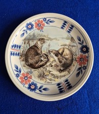 STAFFORDSHIRE TABLEWARE OTTERS WILDLIFE PLATE BLUE & RED BORDER ENGLAND 16.5 CM