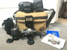 Vtg PENTAX MG SLR 35mm Film CAMERA+50mm,70-210mm LENS+AF200 FLASH+CARRY BAG Kit