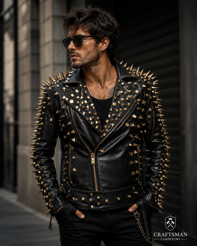 Men black studded leather - men's,
