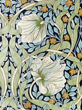 Morris Pimpernel cotton fabric Art Nouveau floral green navy lawn