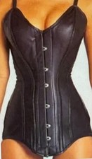 RARE Vollers Corset  Black Leather  Long line  shoulder straps 26 inch waist