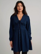 BNWT'S FAB NOBODY'S CHILD DARK DENIM COLLARED OTTILIE MINI DRESS 16