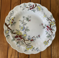 ANTIQUE BOOTHS POTTERY FLUTED BOWL CHINESE TREE PATTERN A8001 SHALLOW DISH PLATE