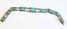 Antique Persian Sterling Silver Bracelet with Turquoise Cabochons Hallmarked 