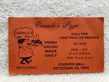 1980s 1990s Carmelo's Pizza Business Card Coventry Mall Pottstown PA Vtg