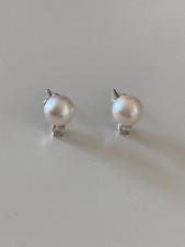 Tiffany & Co 18K White Gold Akoya Cultured Pearl & Diamond Earrings, Authentic