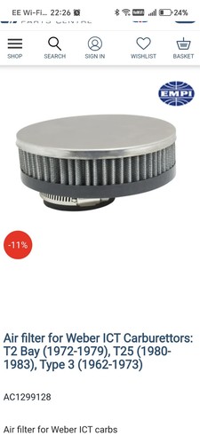 Empi air filter for weber - air, ict