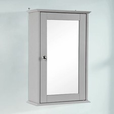 Grey Wooden Single Mirror Door Indoor Wall Mountable Bathroom Cabinet Shelf New