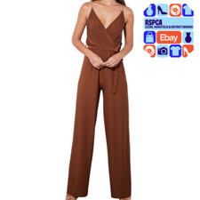 New QUIZ Chain Strap Rust Brown V Neck Wrap Palazzo Jumpsuit Size 18 RRP £35